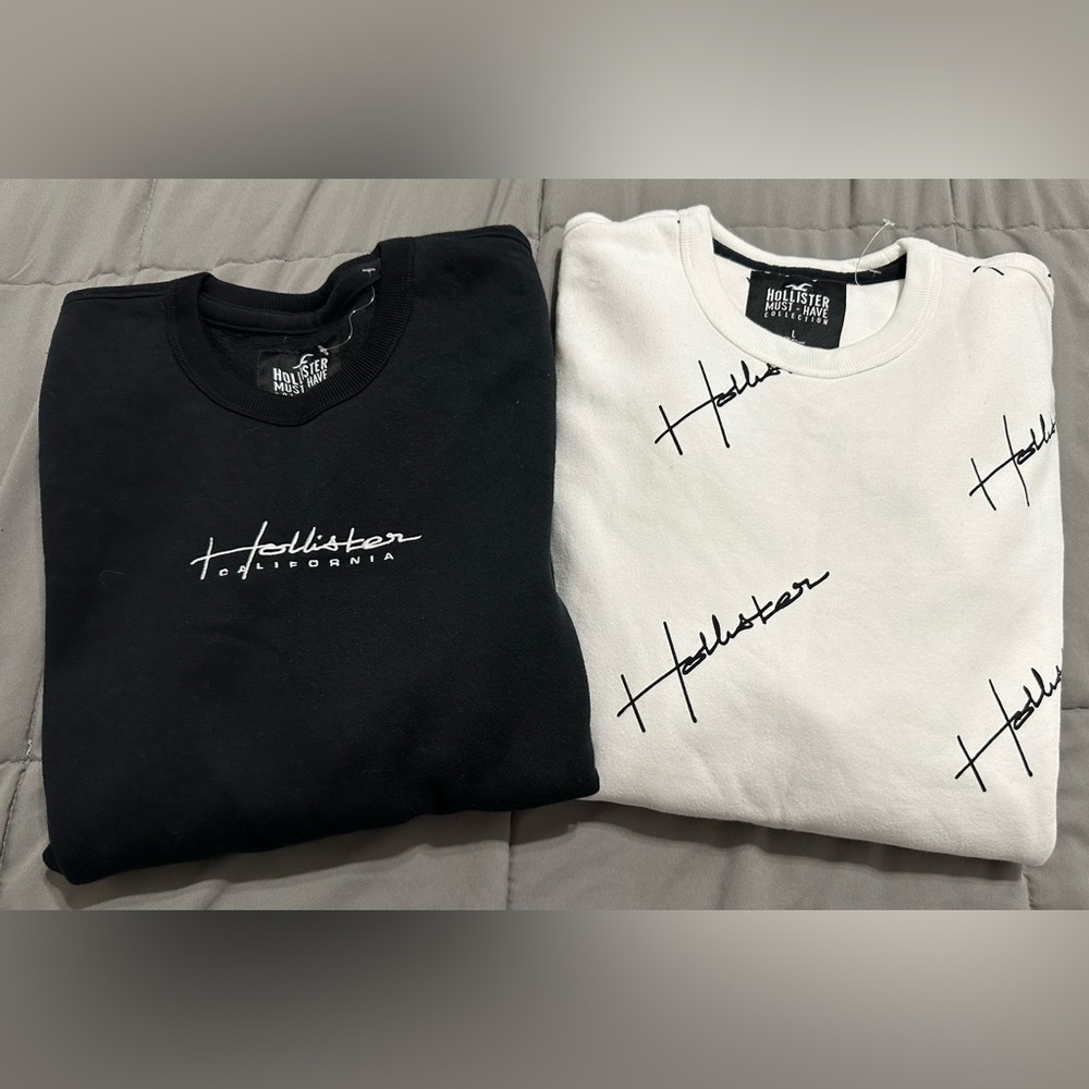 Lot of Two NWOT Hollister Black and White Logo Sweatshirts Size Large
